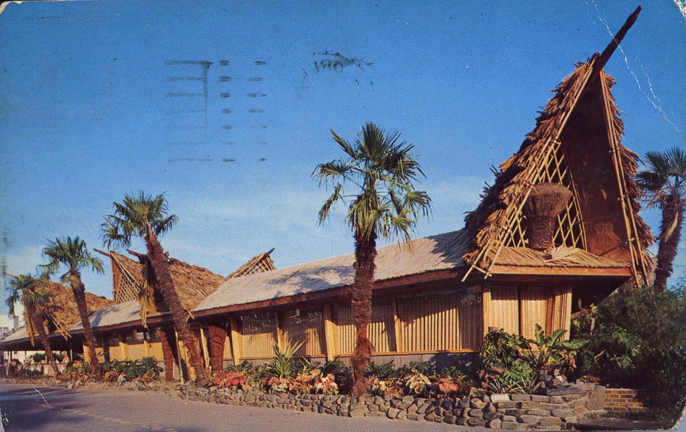 Historische Tiki-Bar auf einer Postkarte